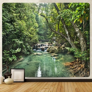 Forest Tapestry Nature Scenery Trees and Mountain River Wall Hanging Aesthetic Tapestries for Living Room Bedroom Dorm Decor
