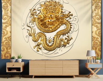 Goldener Drache Tapestry Chinesische Mythologie Wandbehang Totem Geheimnisvolle Wandteppiche für Home Decor