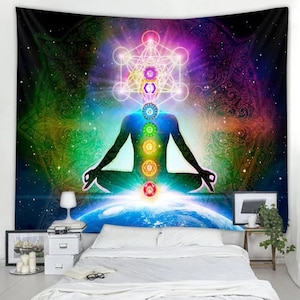 Sacred Geometry Meditation Wall Hanging Tapestry - Chakra Spiritual Tapestries - Large Decorative Tapestry for Mindful Home Decor