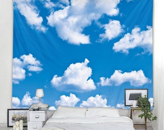 Tapiz de nubes blancas y cielo azul para colgar en la pared, decoración para dormitorio, sala de estar y dormitorio