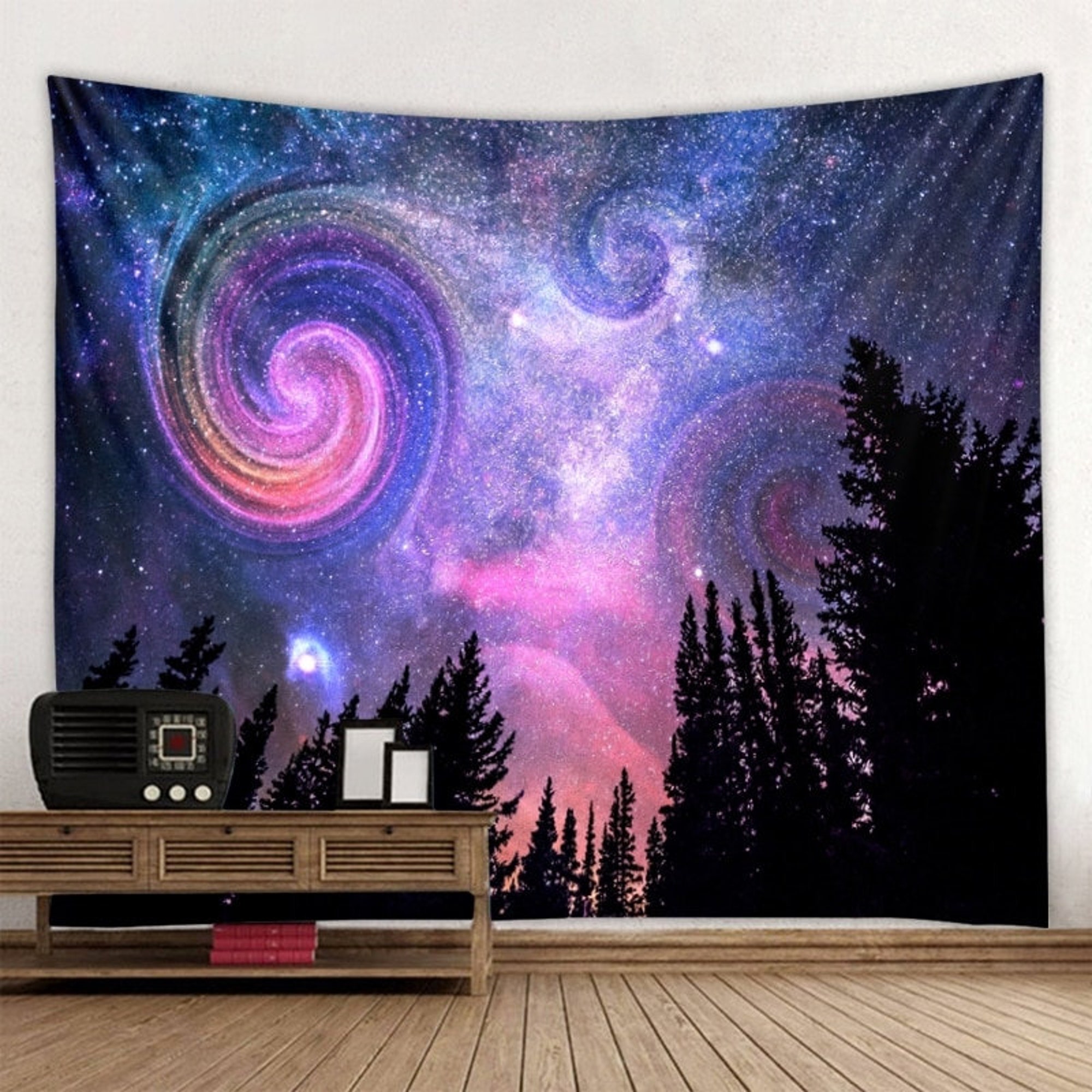 Starry Night Sky Tapestry Trees Starry Sky Wall Tapestry Galaxy Wall Hanging Art Tapestries Wall Decor