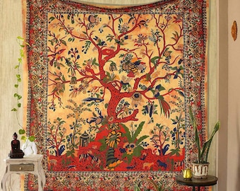 Tapisserie murale vintage oiseaux arbre laine tissée à la ma (Gebraucht