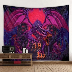 Evil Dragon Tapestry Purple Monster Tapestry Wall Hanging Tapestries for Wall Decoration