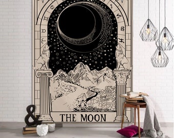 The Moon Tarot Tapestry Esoteric Zodiac Horoscope Divination Witchcraft Wall Hanging Mandala Astrology Tarot Card Tapestries for Room Decor