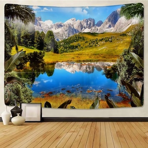 Natural Landscape Tapestry Mountain Lake Nature Wall Tapestry Wall Hanging Tapestries for Room Wall Decoration