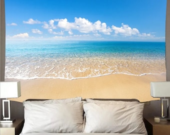 Beach Tapestry Blue Sea White Clouds Blue Sky Ocean Coastal Wall Decor Seascape Hanging Tapestries