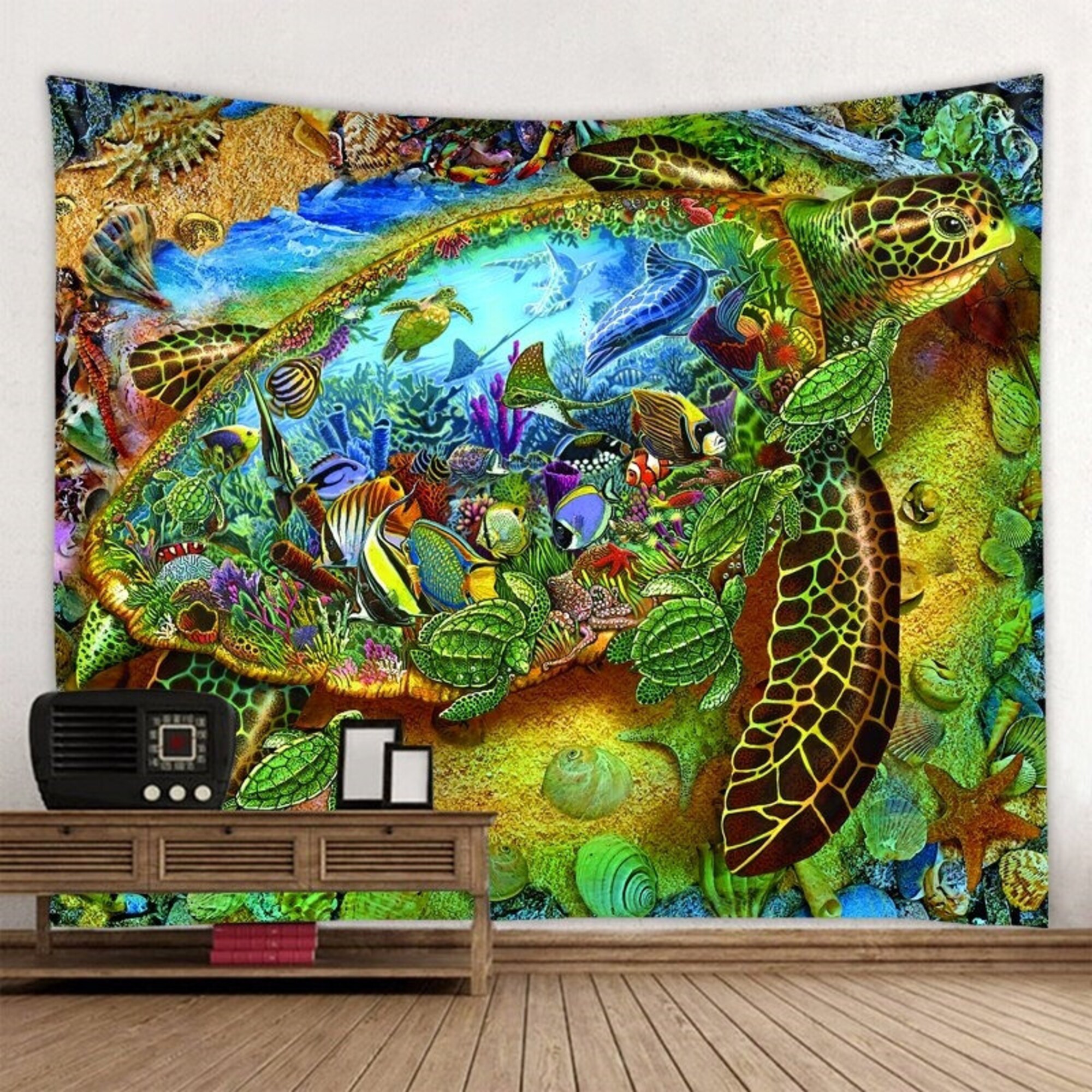 Sea Turtle Tapestry Wall Hanging Ocean Underwater Sea Life Tapestries Wall Decor