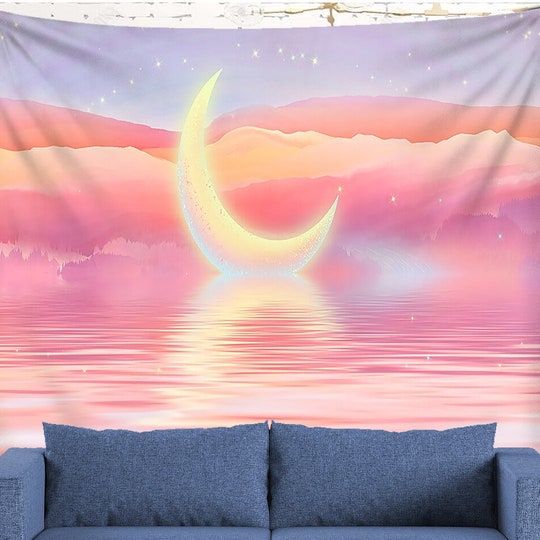 Disover The Moon Tapestry Kawaii Wall Tapestry Wall Hanging Pink Tapestries Kawaii Room Decor