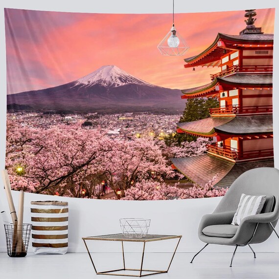 Cherry Blossom Mount Fuji Tapestry Japanese Landscape Wall Hanging Japan Nature Tapestries for Wall Decoration Etsy Canada