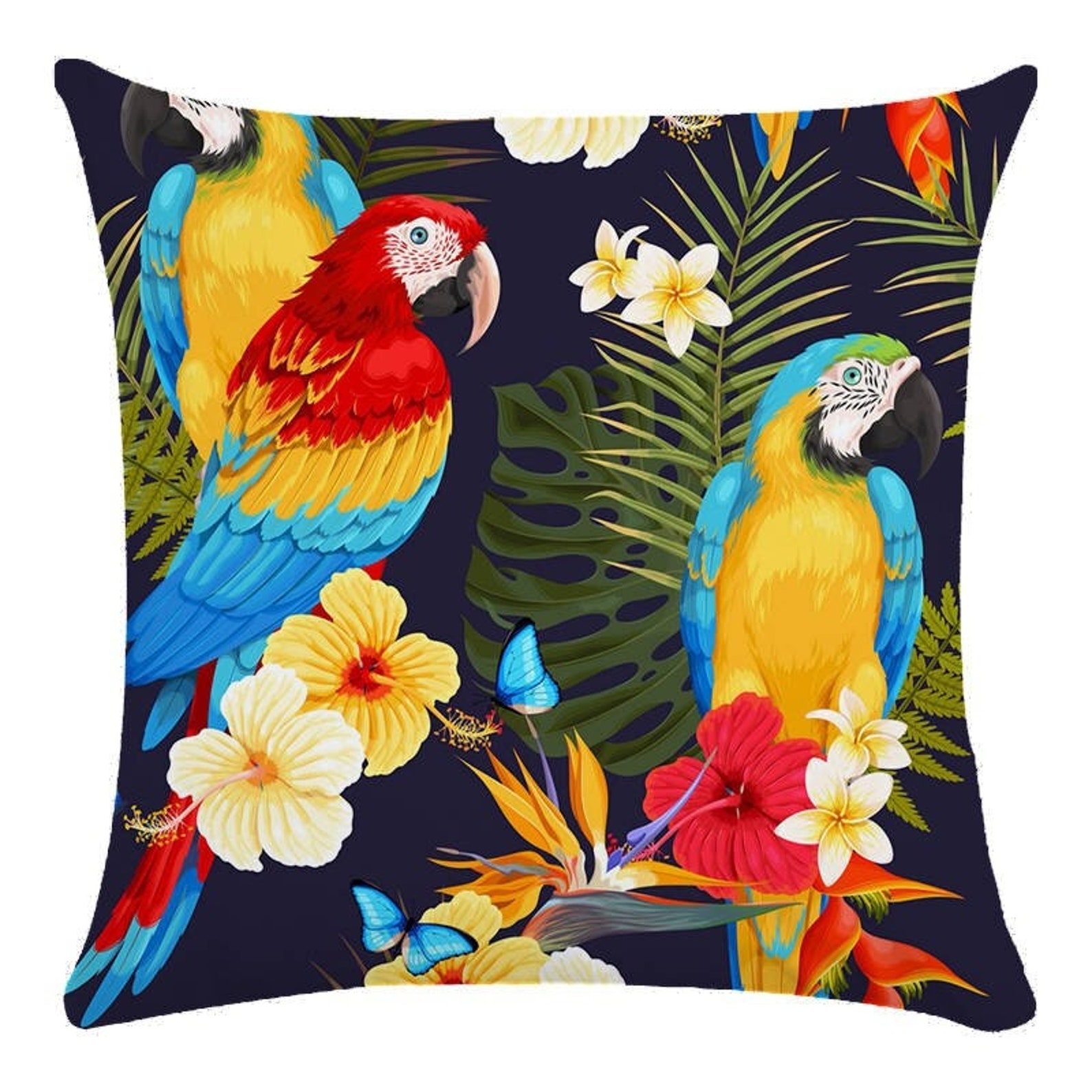 Parrot Cushion Cover Tropical Birds Pillow Cover Colorful Etsy
