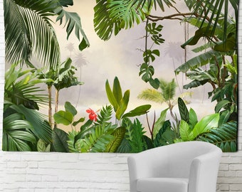 Tropical Wall Tapestry Wall Hanging Green Leaves Tropical Plants Hanging Tapestry Home Art Decor