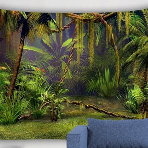 Jungle Tapestry, Rainforest Wall Tapestry Nature Green Tropical Plants Wall Hanging Wall Decor