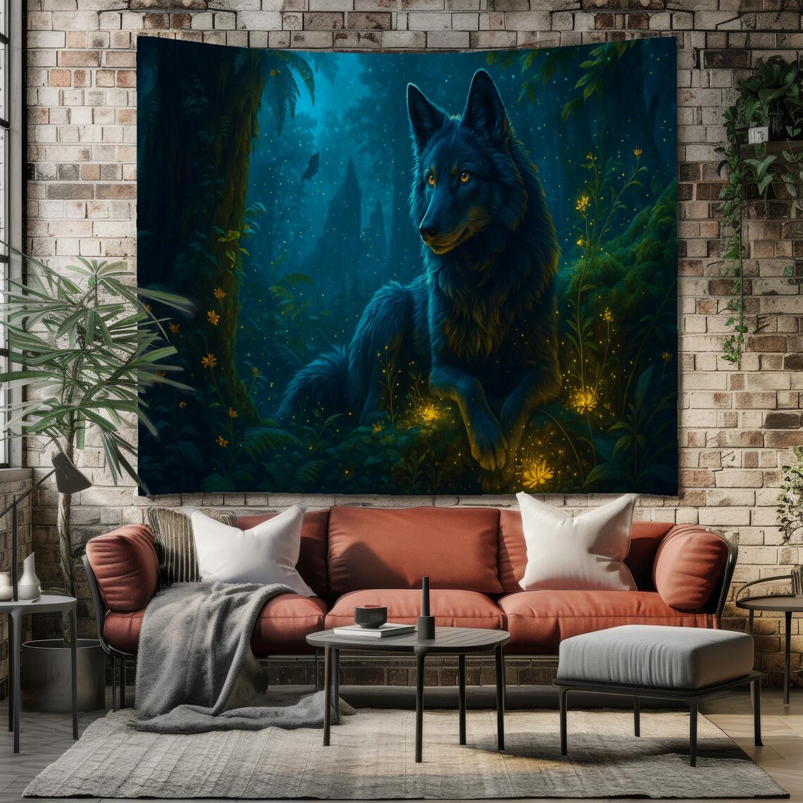 Mystical Dark Forest Wolf Tapestry Wall Hanging – Enchanted Moonlit ...