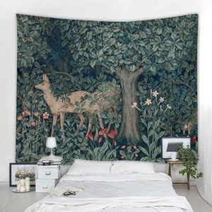 William Morris Greenery Tapestry Forest Deer Wall Tapestry Art Aesthetics Tapesries Room Decor