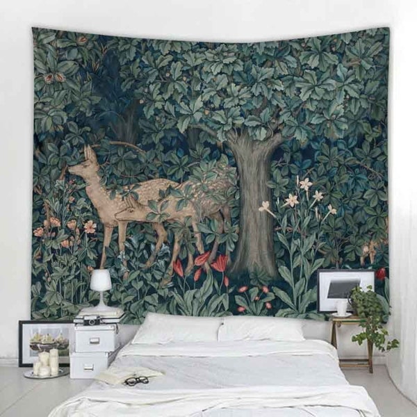 William Morris Greenery Tapestry Forest Herten Wandtapijt Kunst Esthetiek Wandtapijten Kamer Decor
