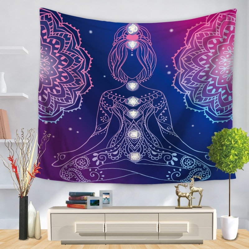 Mandala Yoga Meditation Chakra Tapestries Wall Hanging wall tapestry Indian Yoga Tie Dye Art Room Home DecorW78.7×H59.1 Seven Chakra Tapestry 