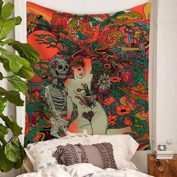 Skull and Naked Woman Tapestry Lovers Couple Wall Tapestry Psychedelic Wall Art Gothic Girl Tapestries Abstract Art Wall Decor Etsy Canada