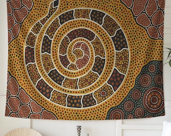 Aboriginal art Snake Tapestry - Authentic Australian Art Wall Hanging, Sacred Serpent Decor, Bohemian Home Decor, Spiritual Art