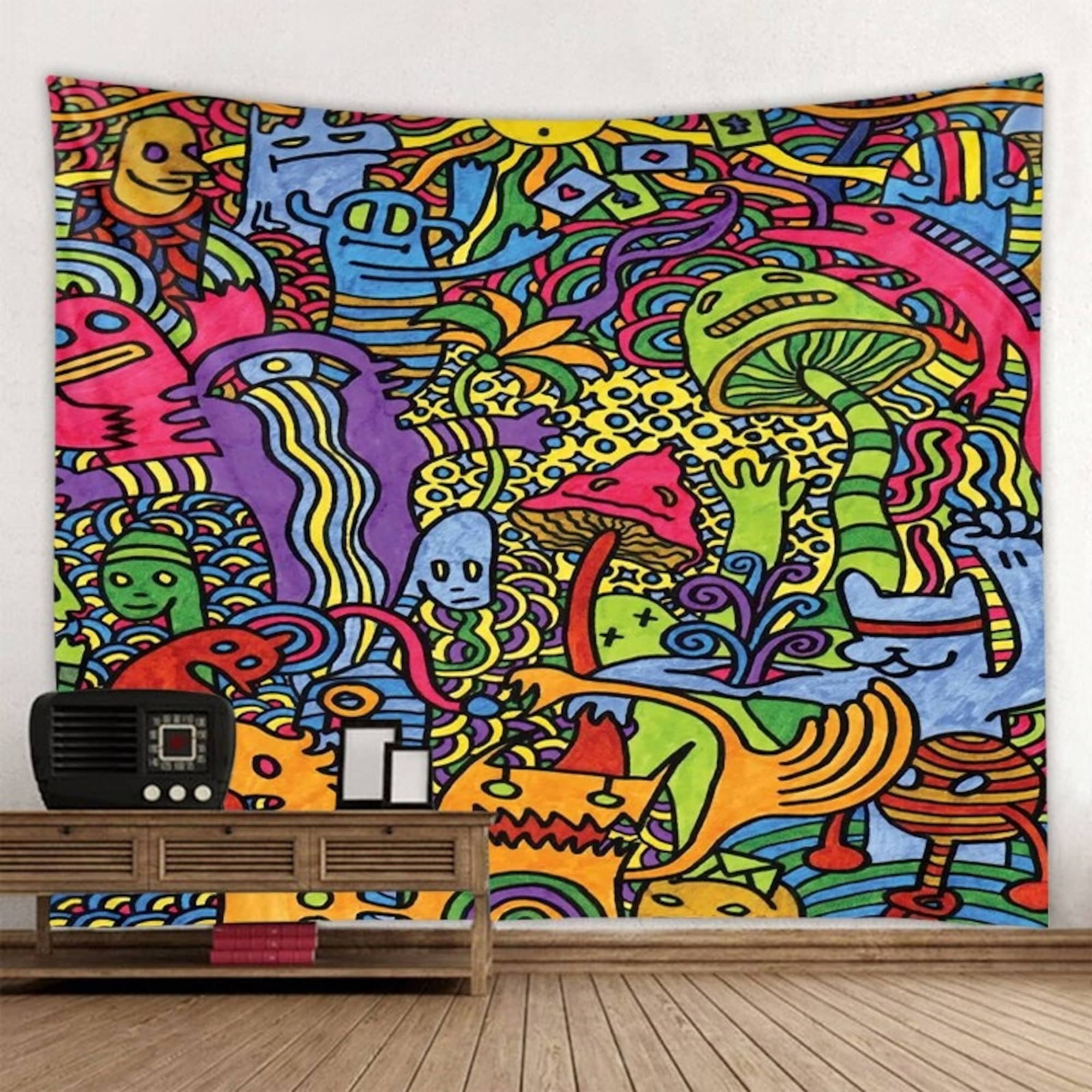 Discover Mushroom Tapestry Hippie Trippy Art Hippie Colorful Graffiti Wall Hanging Psychedelic Tapestries Wall Decor