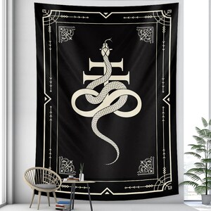 Tapeçaria de Tarô Preto Cruz Leviatã Serpente Cruz Tapeçarias Ocultas para Decoração de Quarto