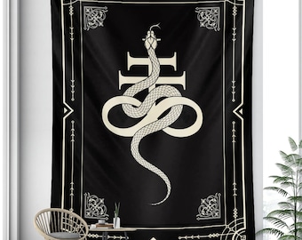 Zwart tarottapijt The Leviathan Cross Snake Serpent Cross muur hangende occulte wandtapijten voor kamerinrichting