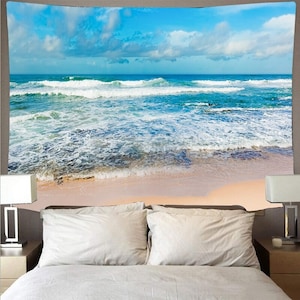 Ocean Beach Tapestry Sea Wall Tapestry Coastal Wall Hanging Waves Wall Decor Etsy