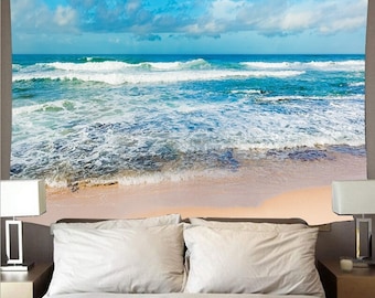 Ocean Beach Tapestry, Sea Wall Tapestry, Coastal Wall Hanging, Waves Wall Decor