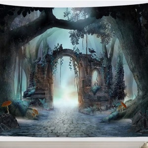 Magical Forest Gate Wall Hanging Tapestry, Mystical Woodland Tapestry, Enchanted Archway Tapestry, Fantasy Tapestries for Home Decor