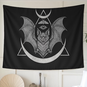 Gothic Vampir Fledermaus Wandbehang - Schwarz und Weiss Gruselige Kunst für Schlafzimmer oder Wohnheim, Okkultes Ästhetisches Dekor für Witchy Vibes