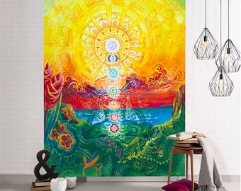 Seven Chakra Tapestry Colorful Yoga Meditation Wall Hanging Spiritual Wall Decor Tapestries for Living Room Bedroom Dorm