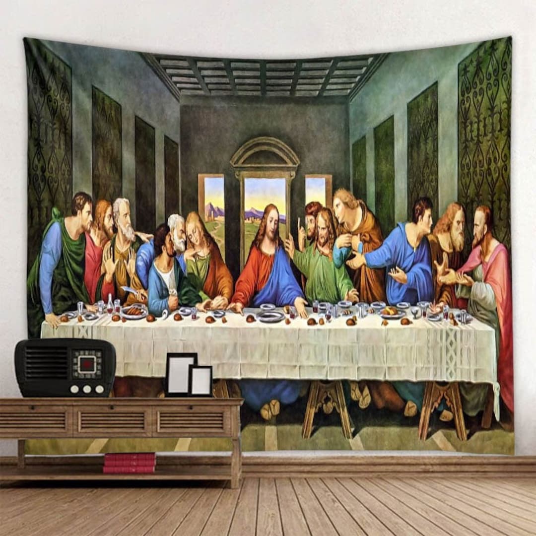 The Last Supper Tapestry Antique Art Secret Dinner Wall pic