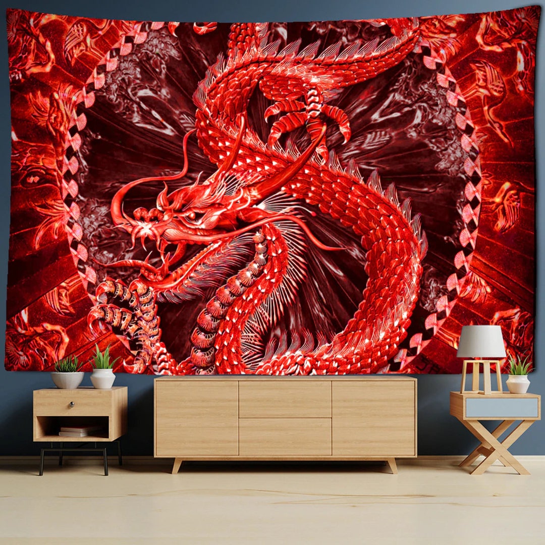 Red Dragont Tapestry Wall Hanging Asian Art Decorative Tapestries Etsy