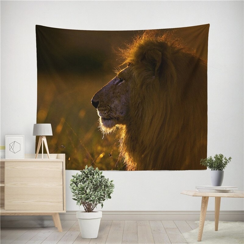 Lion Tapestry Animal Printed Wall Hanging Nature Animal Etsy