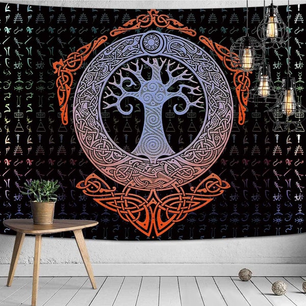 Viking Tapestry | Norse Wall Tapestry | Viking Rune Wall Hanging | Nordic Tree of Life Tapestries for Wall Decor