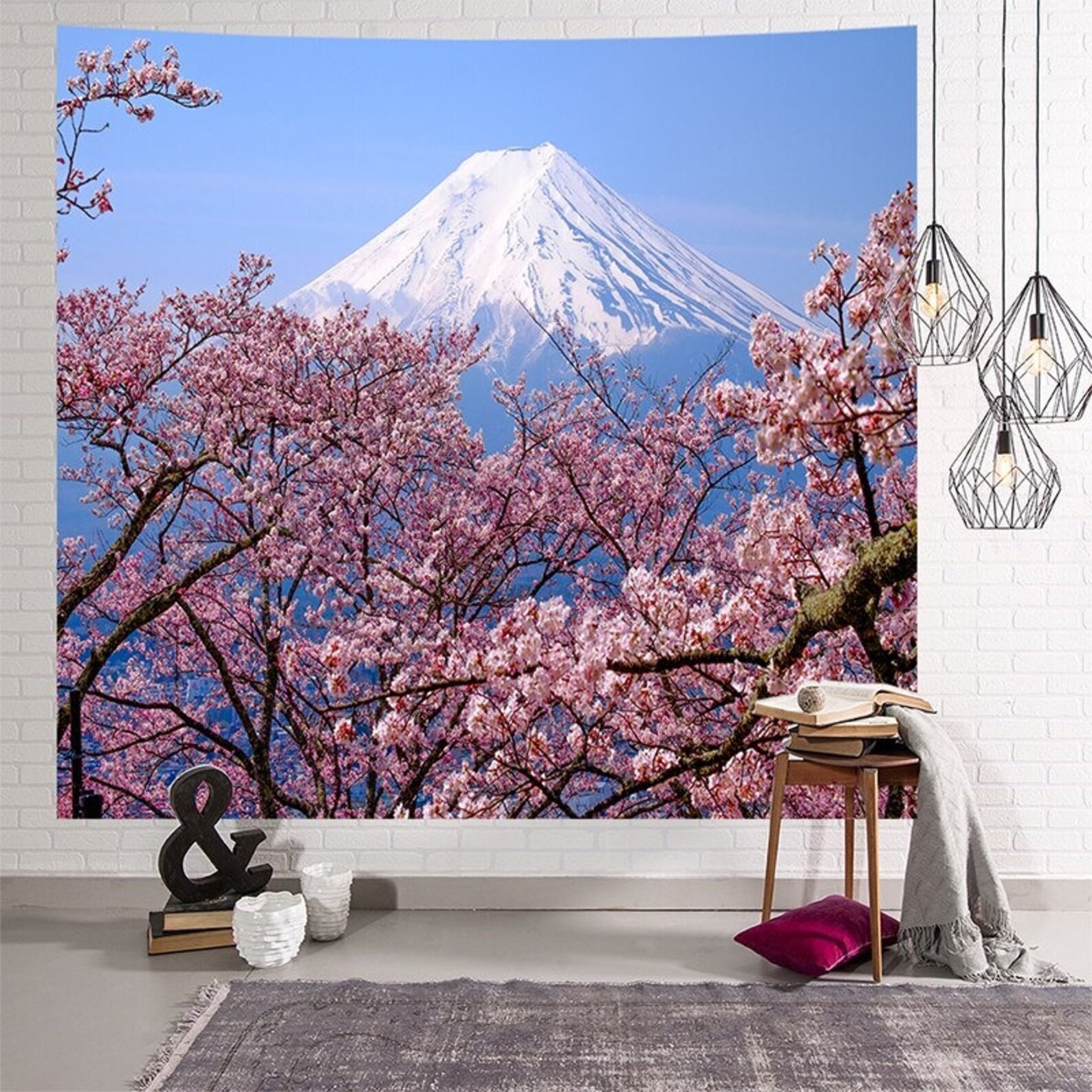 Mount Fuji Tapestry Cherry Blossoms Wall Hanging Japanese Tapestries