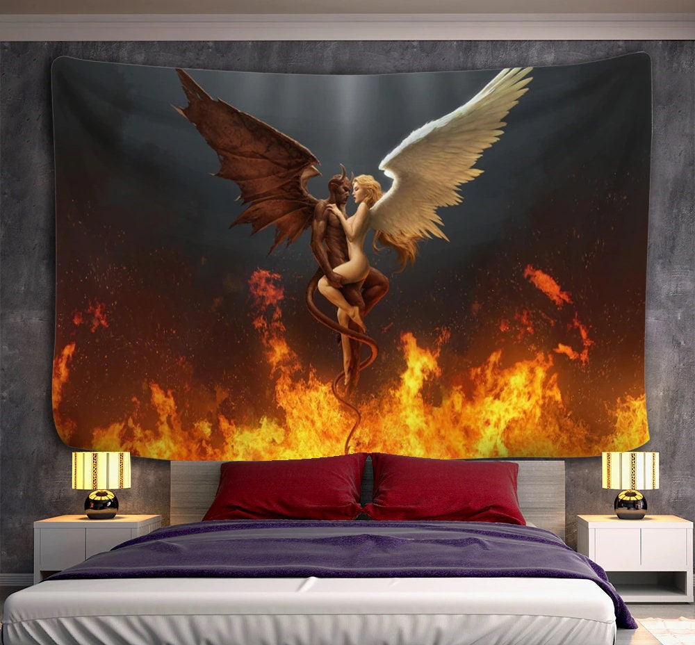 Angel and Devil Tapestry Demon Hell Wall Hanging Gothic Satanic Tapestries for Room Wall Decoration Etsy