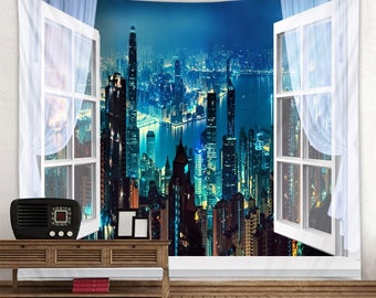 148x130cm Tapestry Tapestries Decor Wall hanging Modern Cityscape Hanging Modern Cityscape Wall Background Decoration Painting on Beach Tapestry Sofa Towel Tablecloth Shanghai Bund 