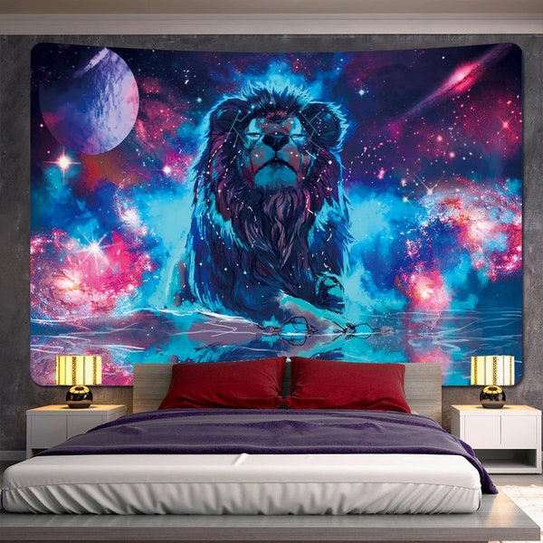 Lion Tapestry Wall Hanging Galaxy Psychedelic Scene Art Hippie Bohemian Tapestries for Room Decor