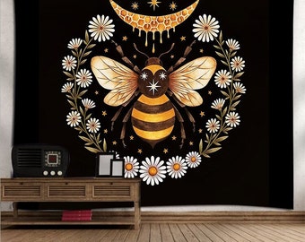 Bee Floral Tapestry Wall Hanging Daisy Flower Wall Decor Tapestries for Bedroom