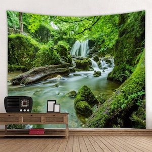 Nature Tapestry Waterfall Wall Tapestry Forest Wall Hanging Tree Tapestries Wall Decor