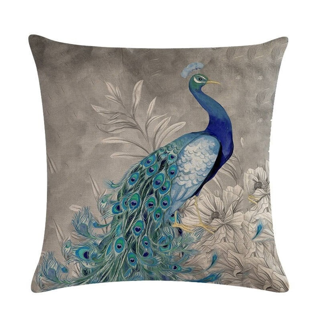 Peacock Cushion Cover Grey Pillow Covers Home Decor 18x18 45x45
