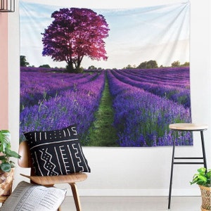Floral Print 13 Navy, Blue, Red and Lavender Wall Tapestry – tero