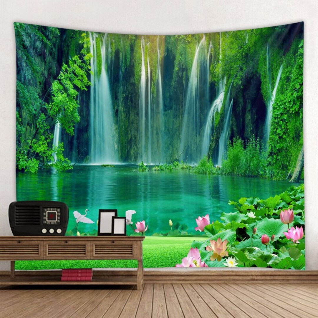 Waterfall Tapestry Wall Hanging Nature Scenery Wall Art Tapestries for