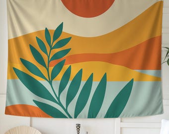Modern Boho Tapestry Wall Hanging – Minimalist Sunset Art, Abstract Nature Decor, Colorful Geometric Design, Trendy Bohemian Wall Art