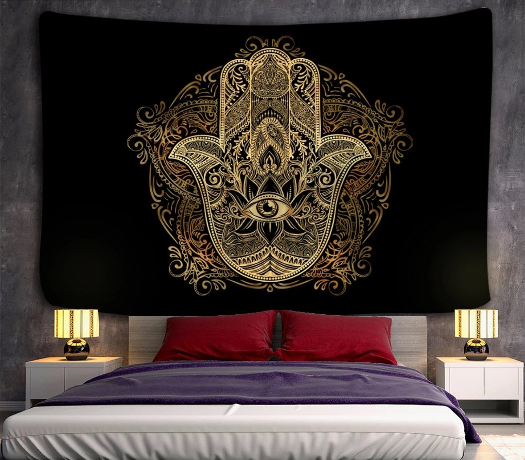 Tapis Mural Mandala Hamsa Fatima En Coton 236x210cm - Décoration Indienne