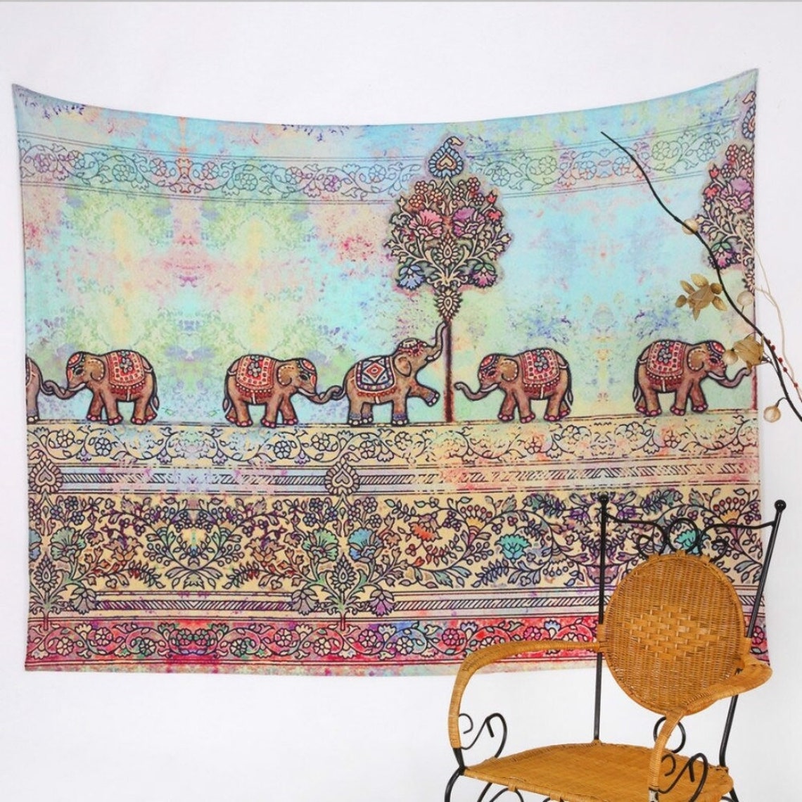 Elephants Tapestry Wall Hanging Elephant Retro Vintage Art Etsy