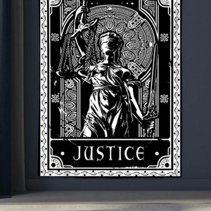Tapeçaria de tarô para pendurar na parede, cartão de tarô da justiça, astrologia, bandeira de adivinhação, decoração estética do quarto