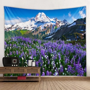 Snow Mountain Tapestry Nature Landscape Wall Hanging Floral Wall Decor for Bedroom Living Room Dorm