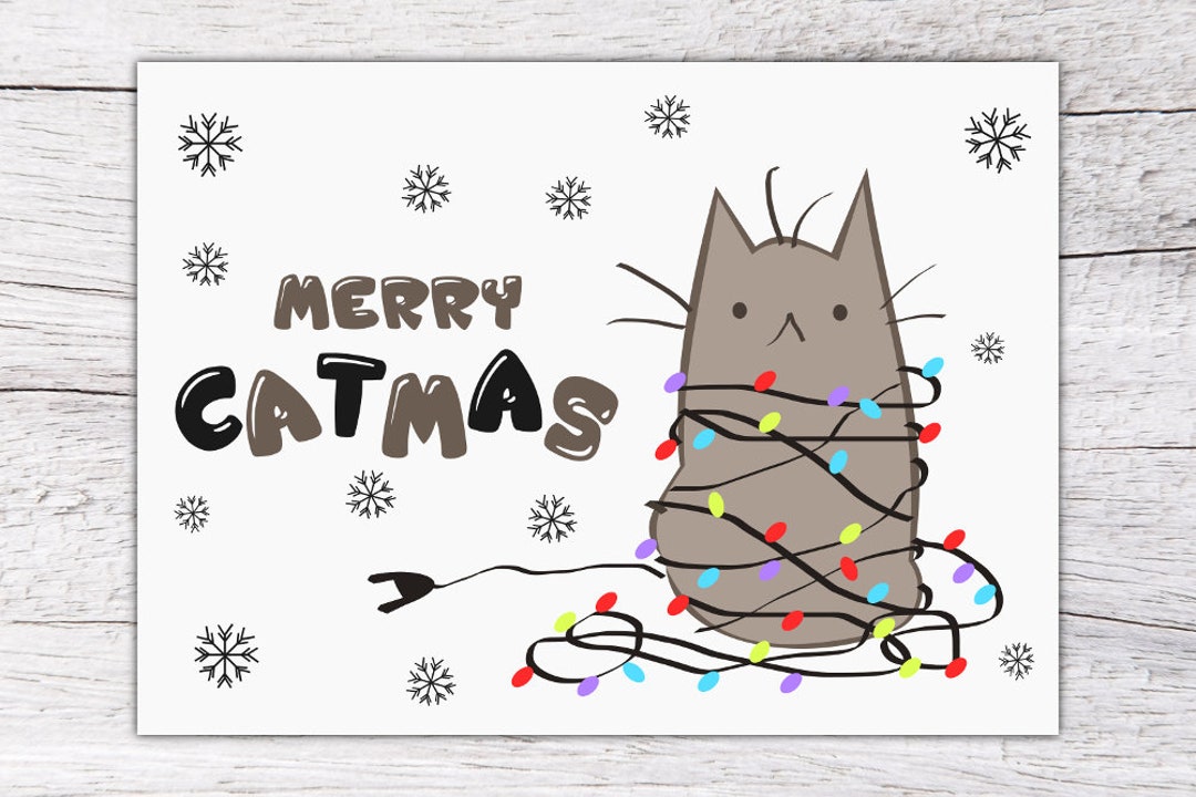 Catmas Card Printable Christmas Card Cat Cards Digital - Etsy