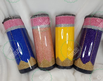 Pencil Tumbler/Teacher Glitter Epoxy Tumbler